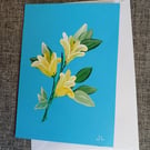 Hand Painted Card unique Yellow Flowers original painting greetings card