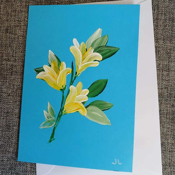 Hand Painted Card unique Yellow Flowers original painting greetings card
