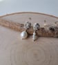 Silver and Pearl Mismatched Lichen Dangle Drop Earrings