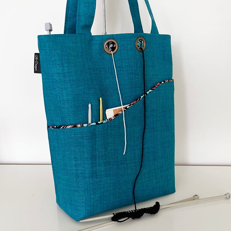 Knitting project bag teal