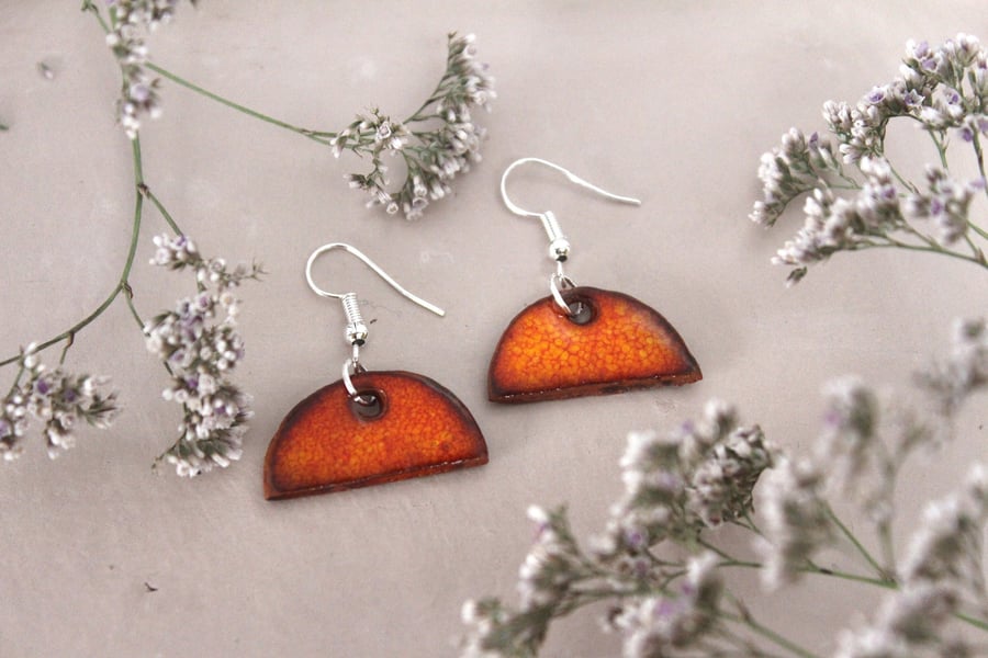 Handmade Orange Ceramic Dangle Earrings, Foraged Bristol Clay