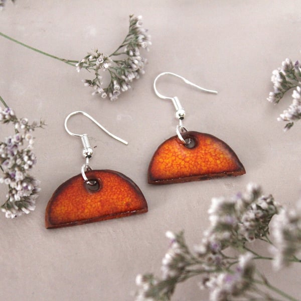 Handmade Orange Ceramic Dangle Earrings, Foraged Bristol Clay