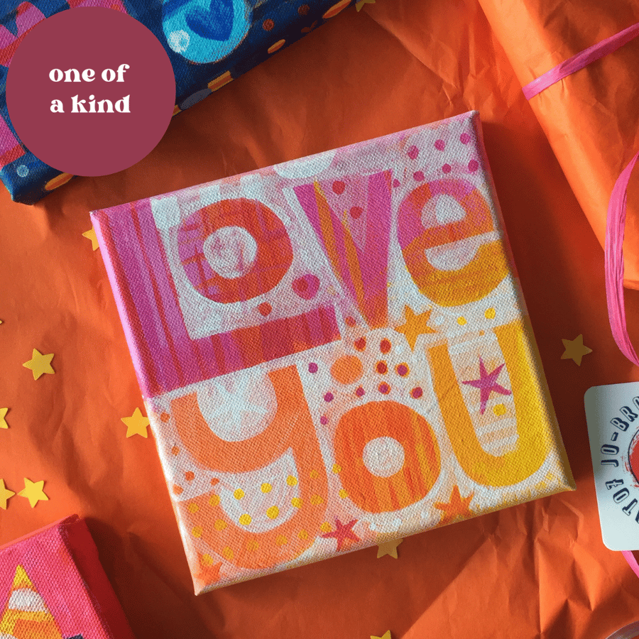 Love You cute original acrylic painting on canvas  by Jo Brown Affordable art 