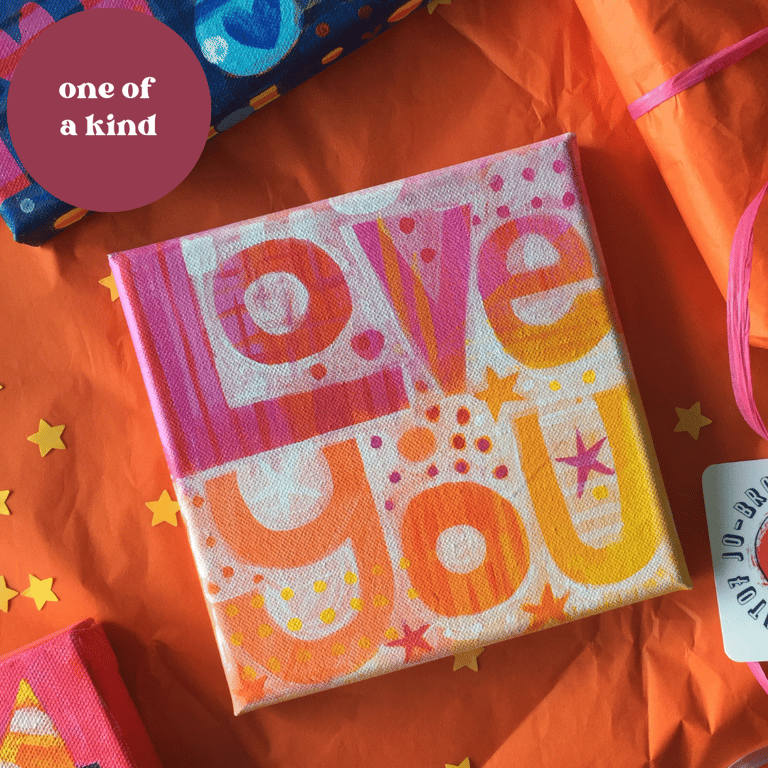 Love You cute original acrylic painting on canvas  by Jo Brown Affordable art 