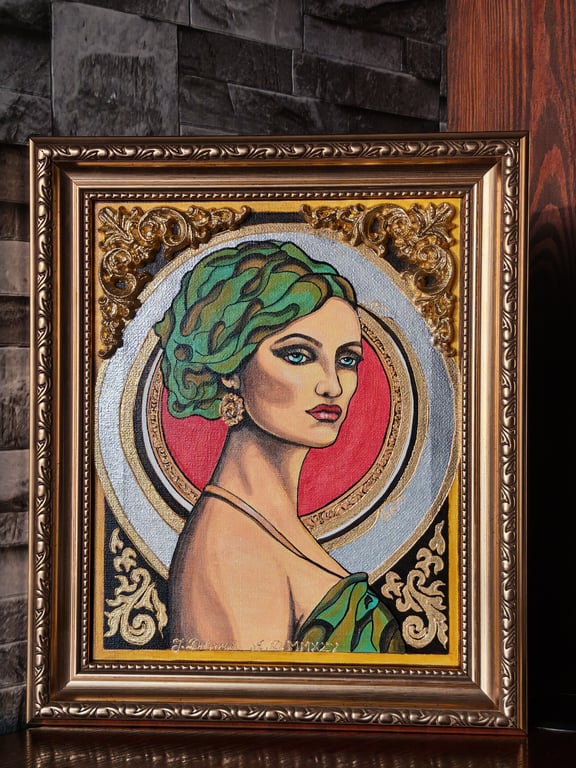 Golden Ladies Framed Hand Painted Artwork - Vittoria & Serafina - Ready to Hang