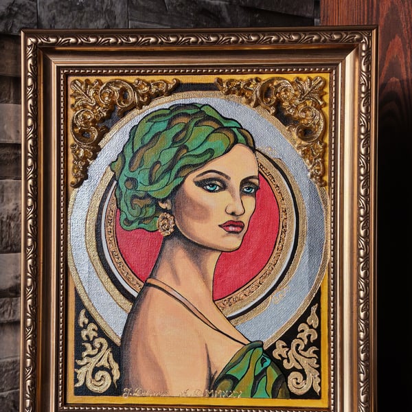 Golden Ladys Framed Hand Painted Artwork - Vittoria & Serafina - Ready to Hang