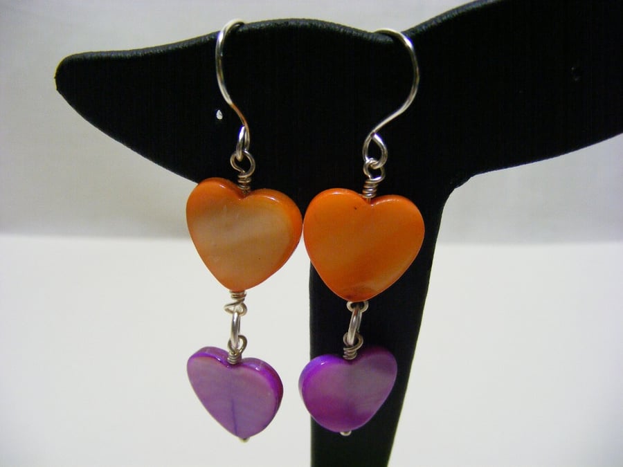 Seconds Sunday Purple and Orange Shell Heart Earrings