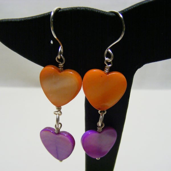 Seconds Sunday Purple and Orange Shell Heart Earrings