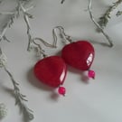 Large Quartzite Heart Earrings Sterling Silver 