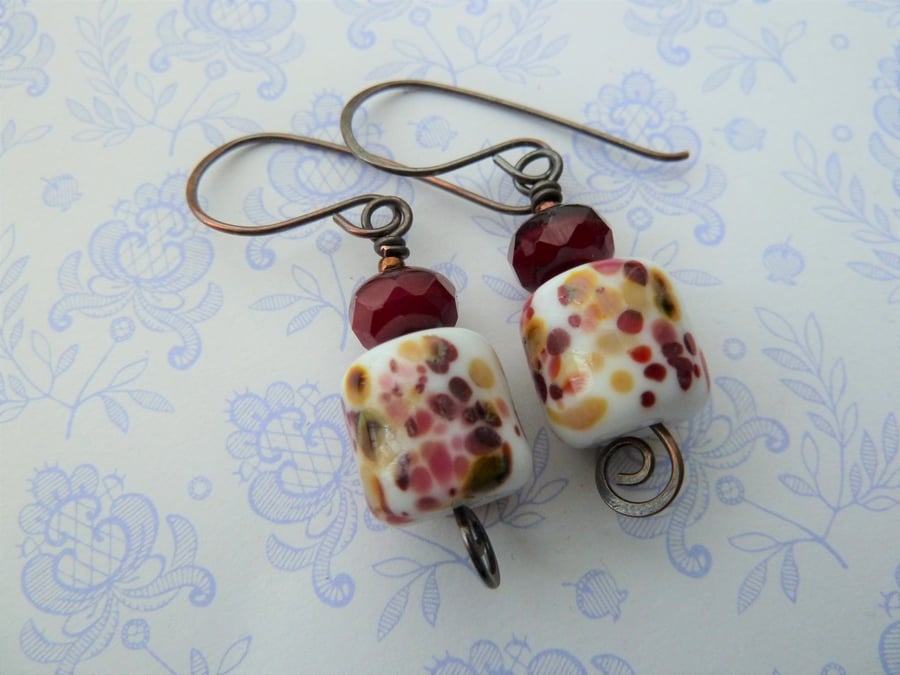lampwork red and copper earrings