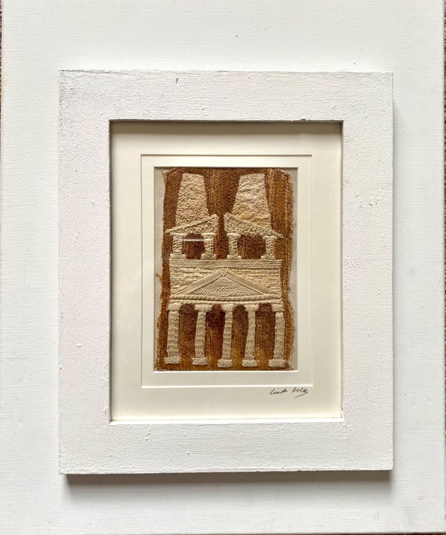 Petra Inspired Temple, hand embroidered building 