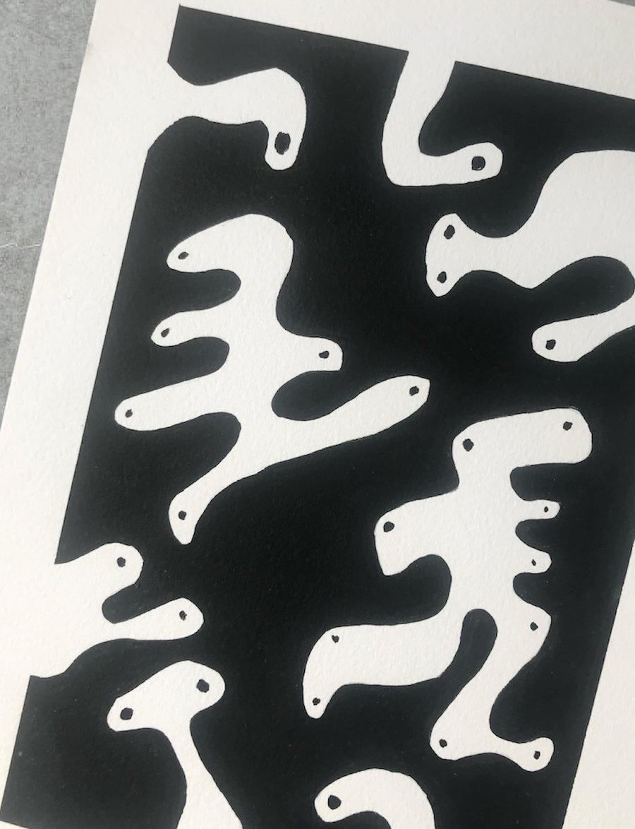 Blob 2 Monochrome Abstract Art Ink Painting