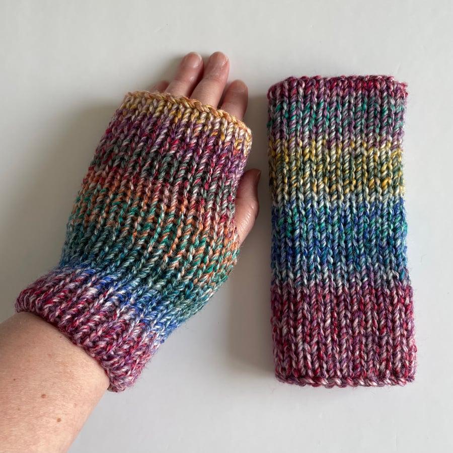 Knitted Fingerless Gloves, handmade wrist warmers, FREE DELIVERY 