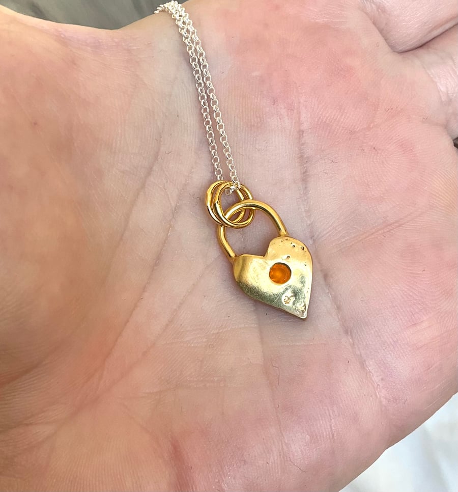 18 Karat Gold Vermeil Heart Gemstone Pendant 