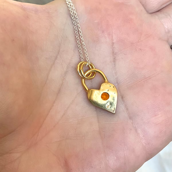 18 Karat Gold Vermeil Heart Gemstone Pendant 