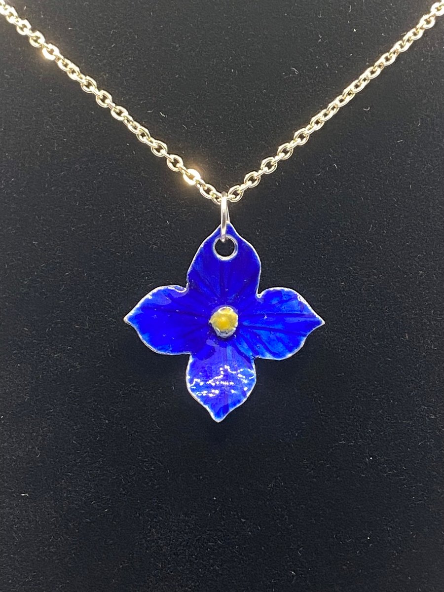 Silver Enamelled Blue Flower Pendant