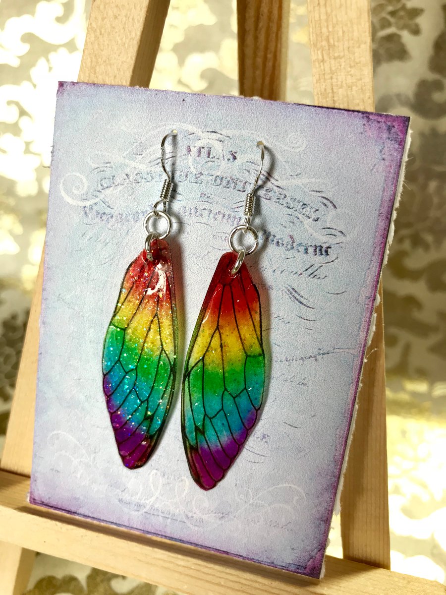 Rainbow Fairy Wing Sterling Silver Earrings