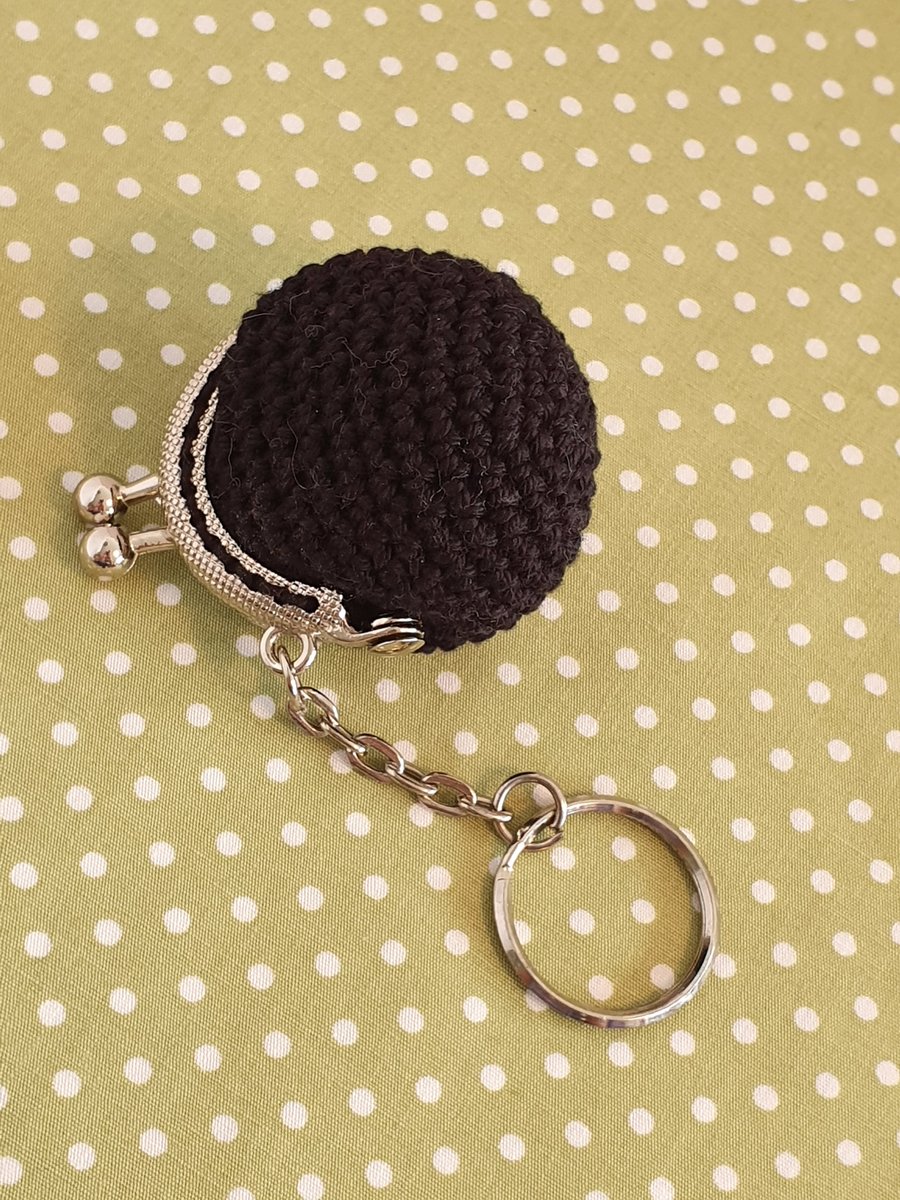 Crochet Mini Purse Keyring Keychain Black 
