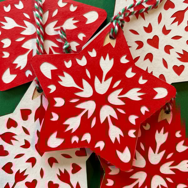 Scandi-style red and white star shaped Christmas decorations