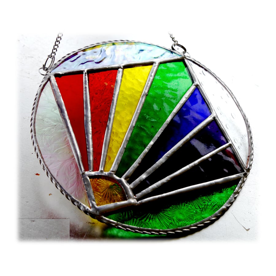Rainbow Weather Suncatcher Stained Glass Handmade Ring 006 