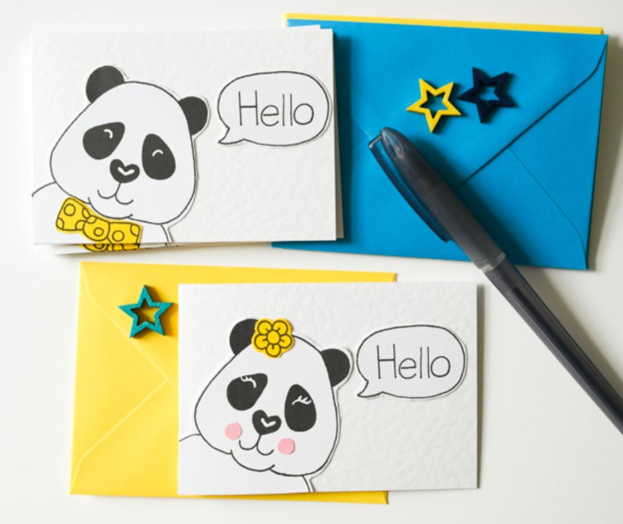 Cute Panda Notecards, Stocking filler Thank you cards, Kawaii Panda cards