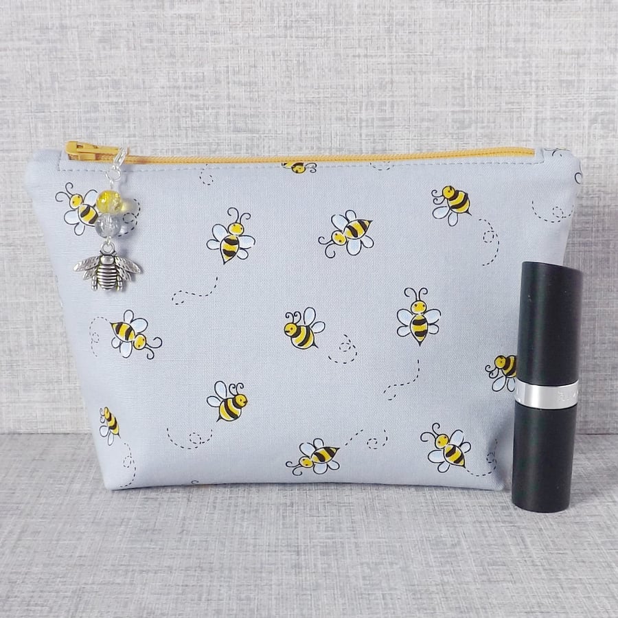 Makeup bag, zipped pouch, cosmetic bag, bees