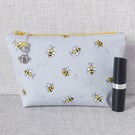 Makeup bag, zipped pouch, cosmetic bag, bees