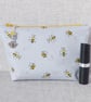 Makeup bag, zipped pouch, cosmetic bag, bees