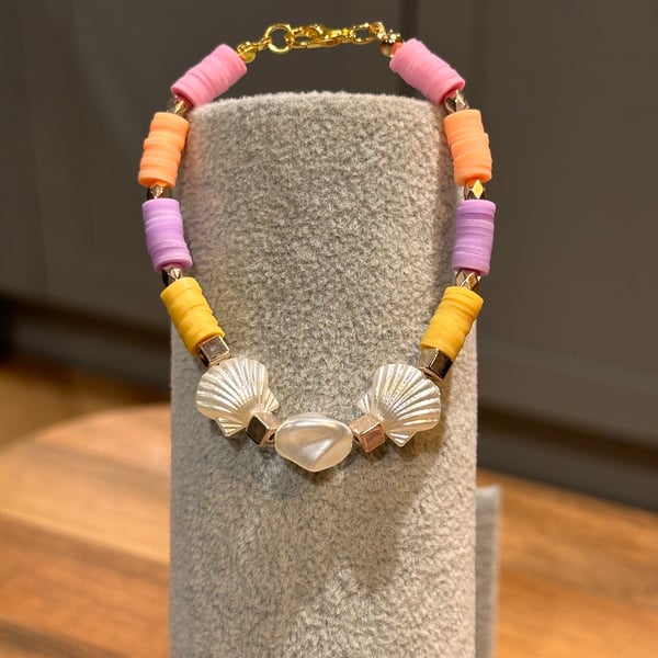 Unique Handmade bracelet with charms - beachy shells