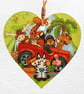 Decoupaged Wooden Hanging Heart 15cm (6") Toy Safari design