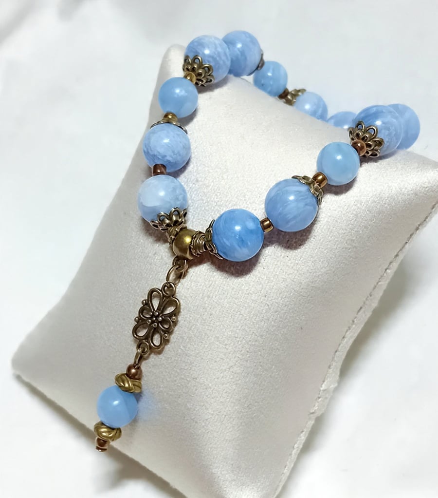Blue Lace Agate & Bronze Bracelet