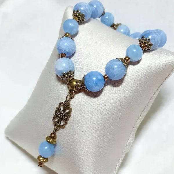 Blue Lace Agate & Bronze Bracelet