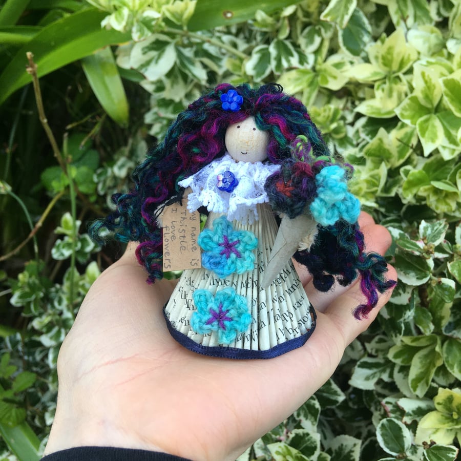 Little Flower Person Decoration, Folded Book Art, Crochet Flowers