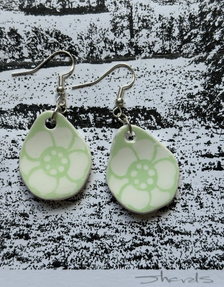 Handmade Drop Earrings, Broken Ceramic, Unique Earrings