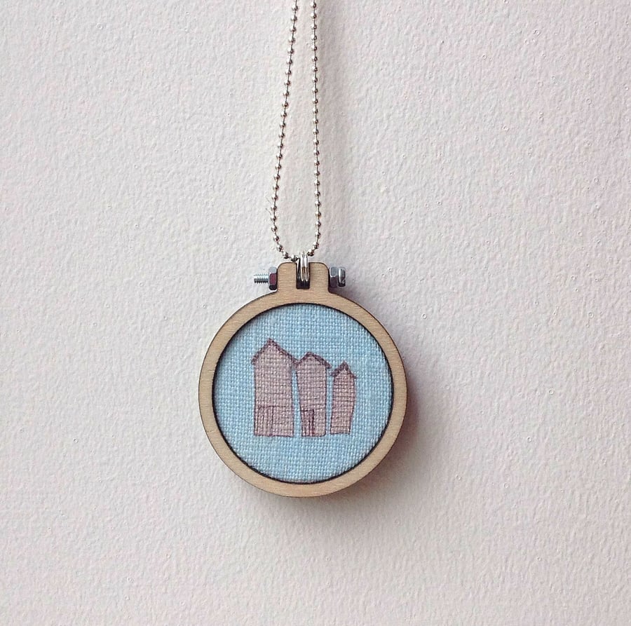 Hastings Net Huts Illustration Pendant And Chain