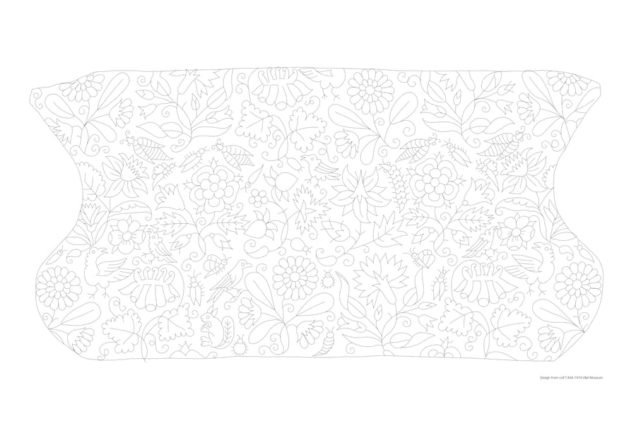 "an unstitched coif" - 16th century embroidery design printed on linen fabric
