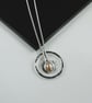 Silver Circle Necklace with Cream Pearl - Image 8