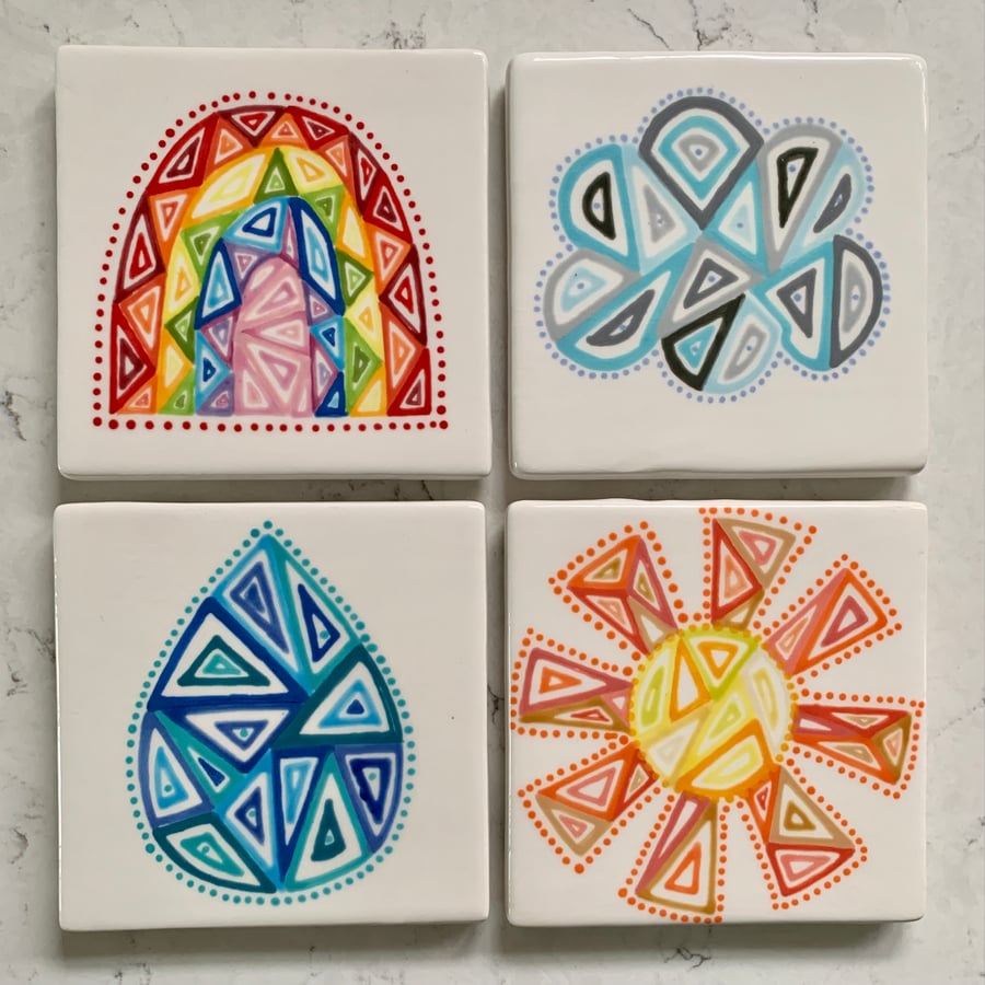 Seconds Sunday SALE Set of 4 Ceramic Weather Coasters