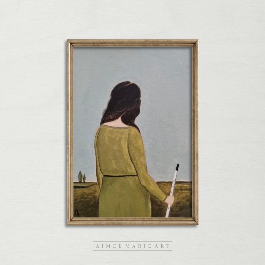 Original Painting - Lady With Tin Whistle - Art Gift (Unframed)