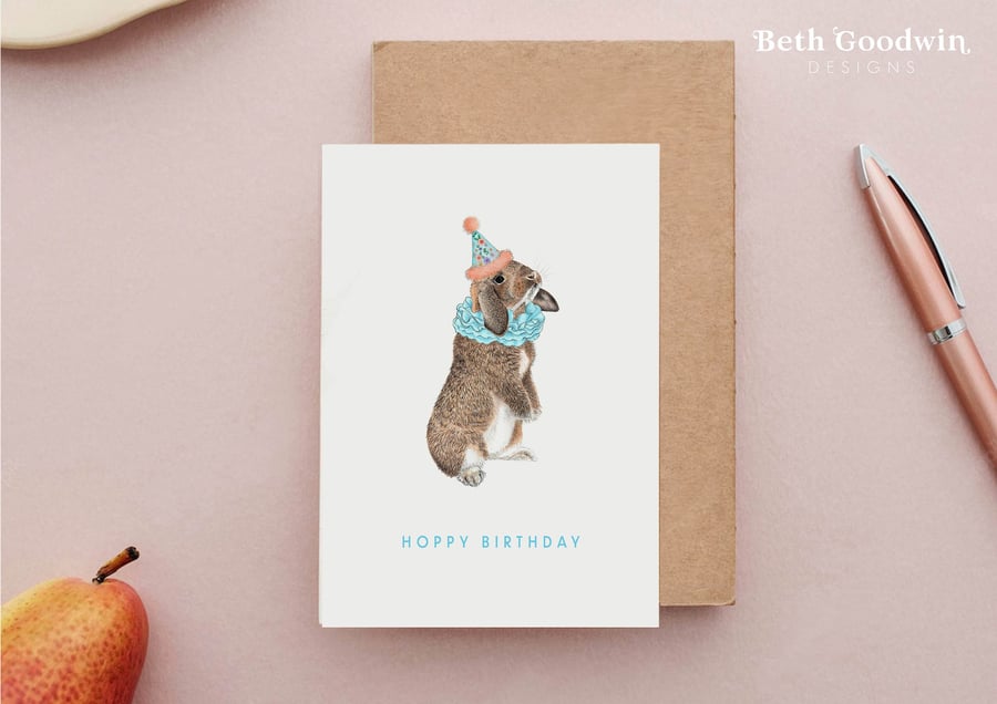 Rabbit Birthday Card - Bunny Birthday Cards, Hoppy Birthday Card