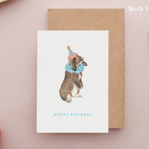 Rabbit Birthday Card - Bunny Birthday Cards, Hoppy Birthday Card