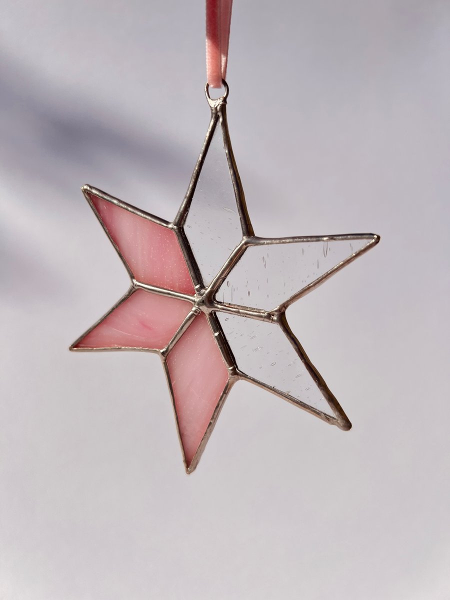 Clear and pink star stained glass star decoration