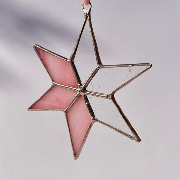 Clear and pink star stained glass star decoration