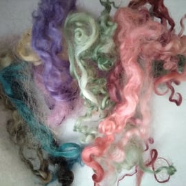 Rainbow mix, mixed breeds curly wool, 10g batch, needle and wet felting wool