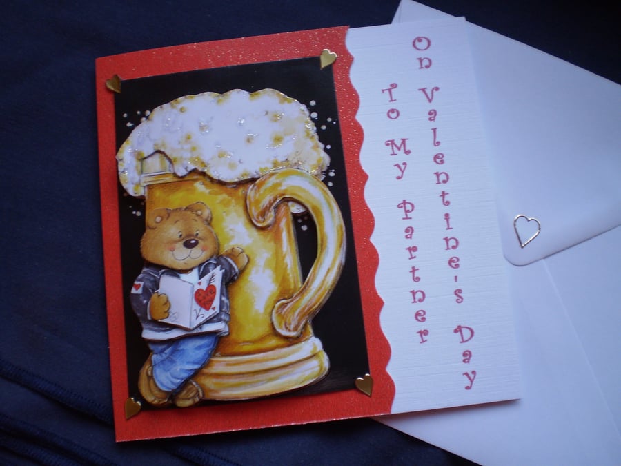 Valentine Card For Partner, teddy, beer SALE