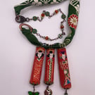 Kokeshi japanese fabric worry dolls blossom necklace
