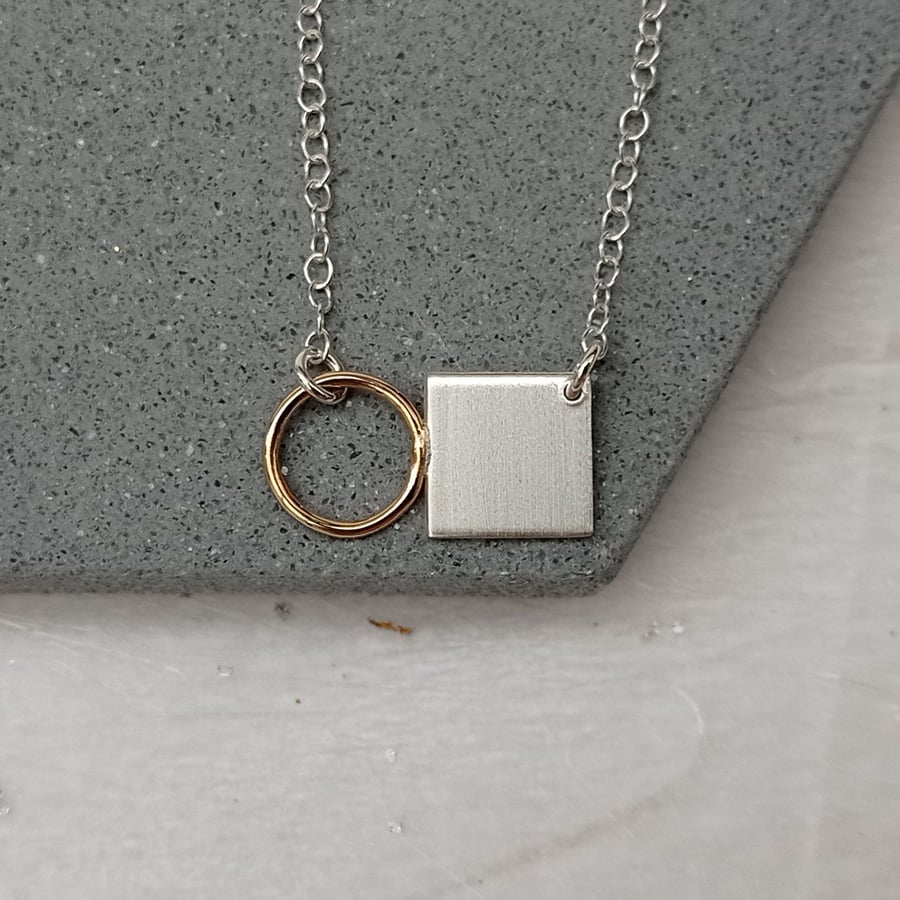 minimalist geometric 14ct filled gold & sterling silver circle square necklace