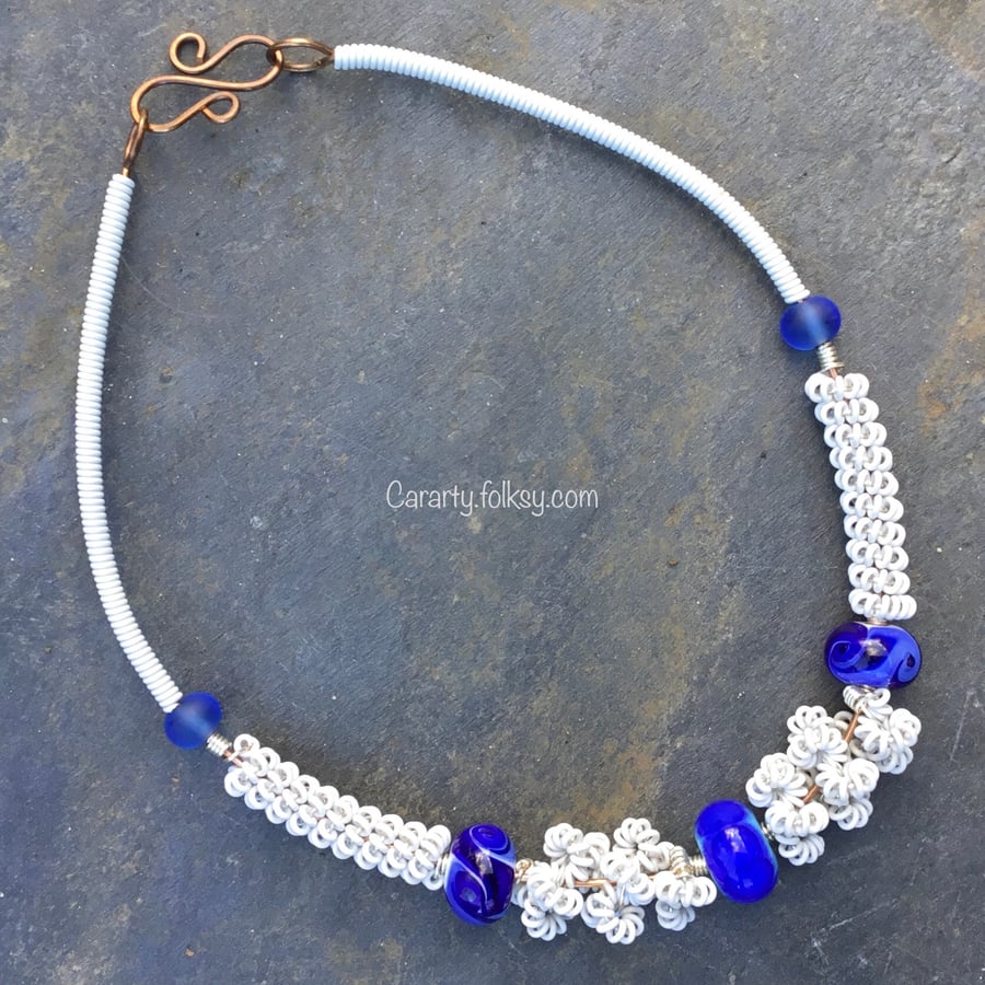 Blue and white “Seafoam” necklace 