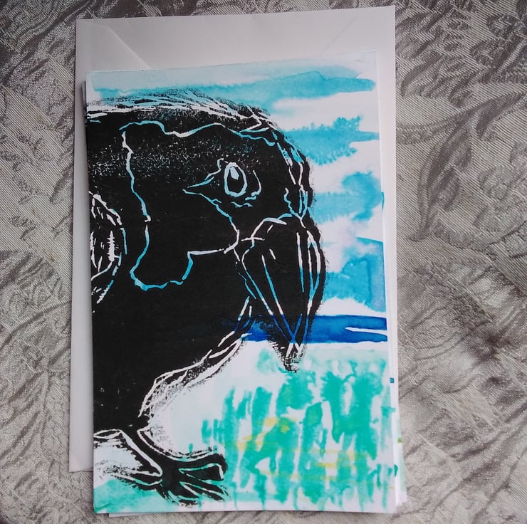 Handprinted Crow postcard 3 pack - Folksy
