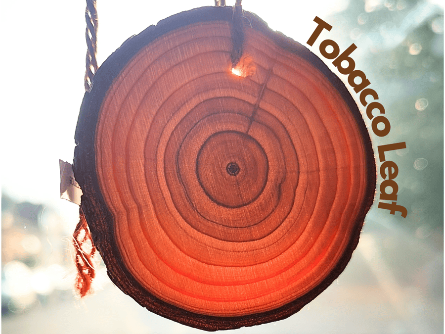 Tobacco Leaf Car Air Freshener. Wooden slice with long-lasting fragrance. UK.